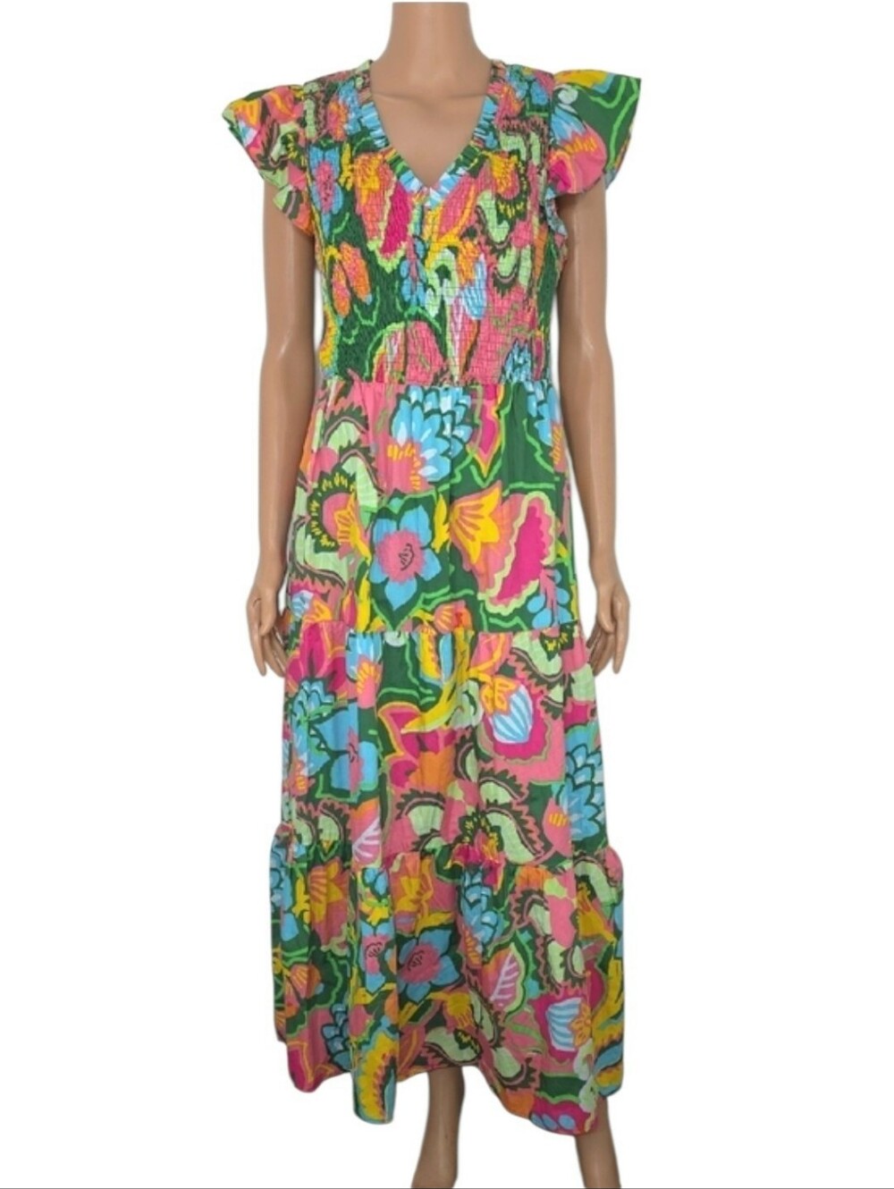 Sugarlips Lanai Tropics Sunfire Smocked Tiered dress Size M Medium - Picture 5 of 14